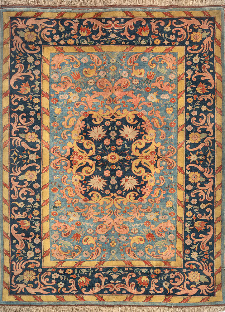 aalam blue wool hand knotted Rug - HeadShot