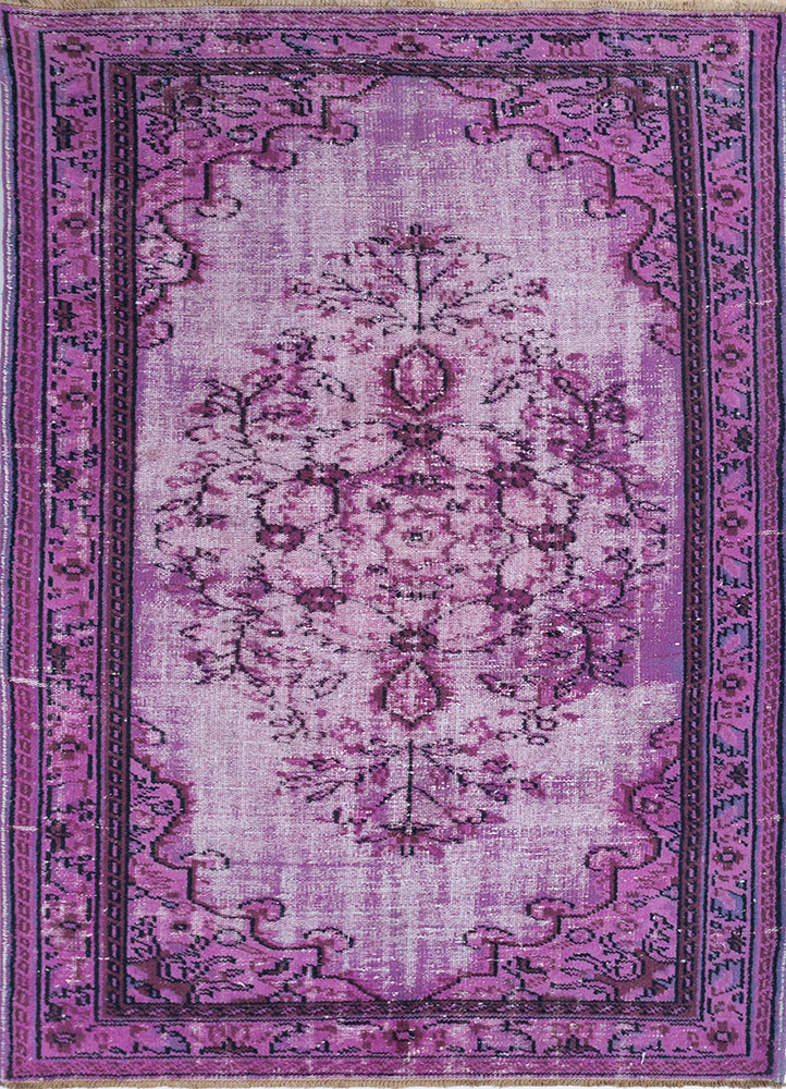 lacuna pink and purple wool hand knotted Rug - HeadShot