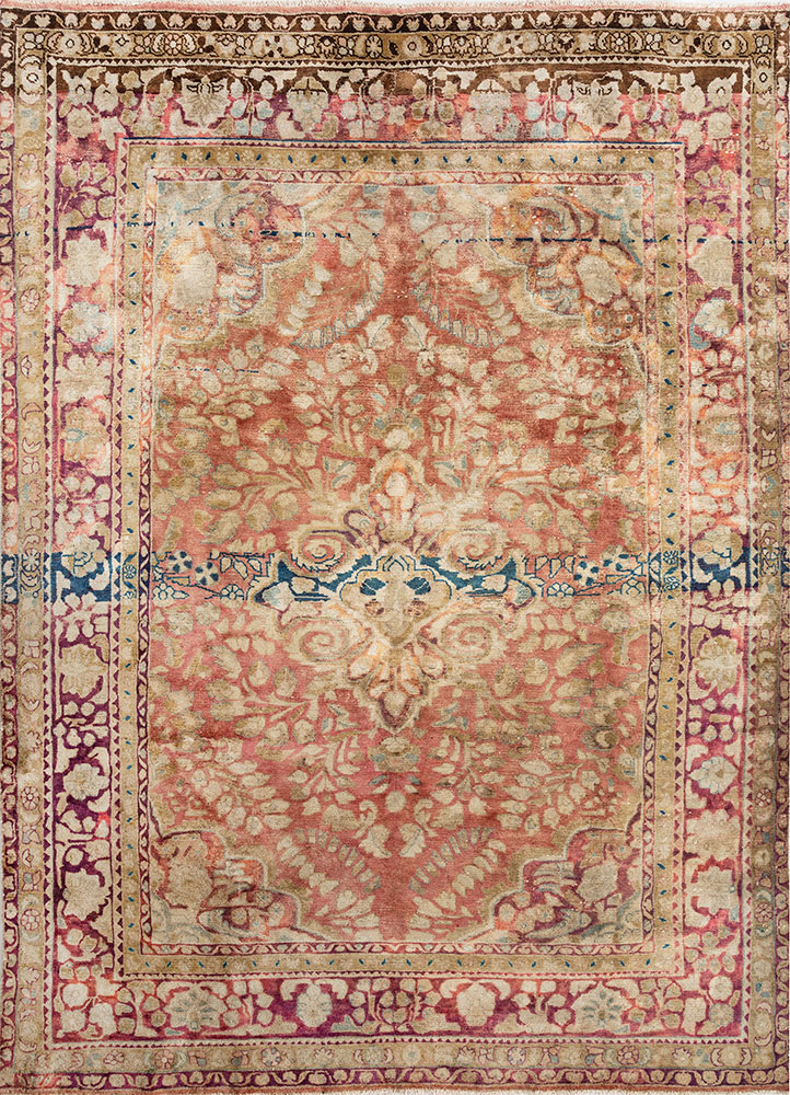 aalam pink and purple wool hand knotted Rug - HeadShot