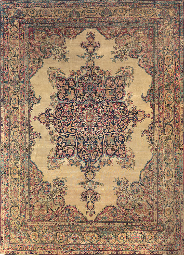 aalam green wool hand knotted Rug - HeadShot