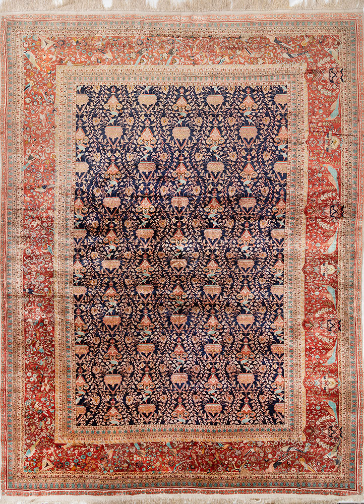 gulmarg blue silk hand knotted Rug - HeadShot