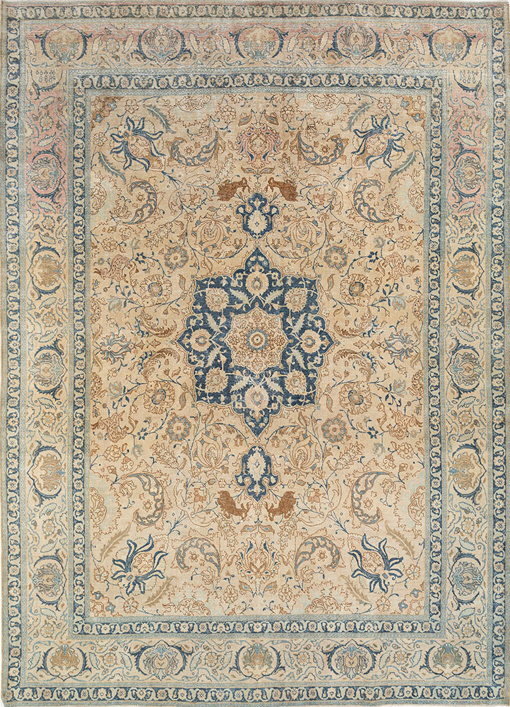 aalam green wool hand knotted Rug - HeadShot