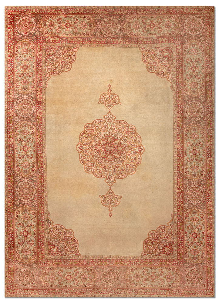 aalam red and orange wool hand knotted Rug - HeadShot