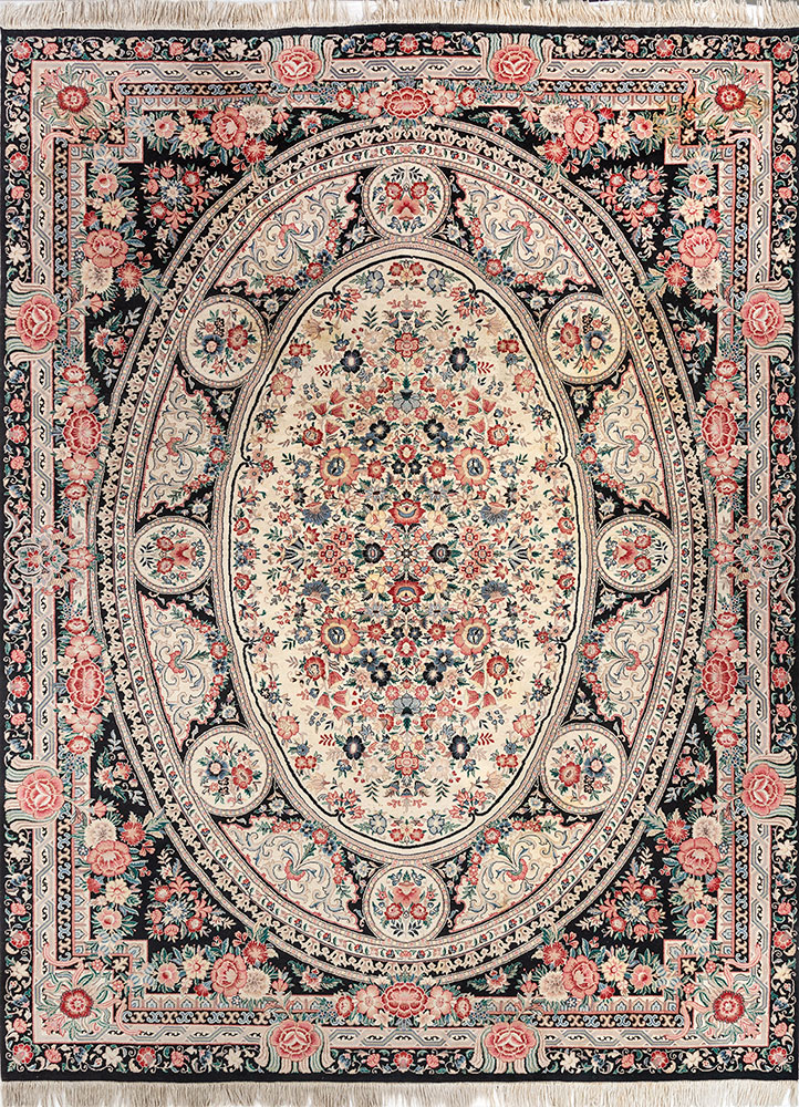 aalam grey and black wool hand knotted Rug - HeadShot