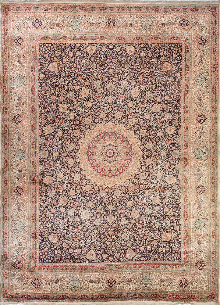 gulmarg pink and purple silk hand knotted Rug - HeadShot