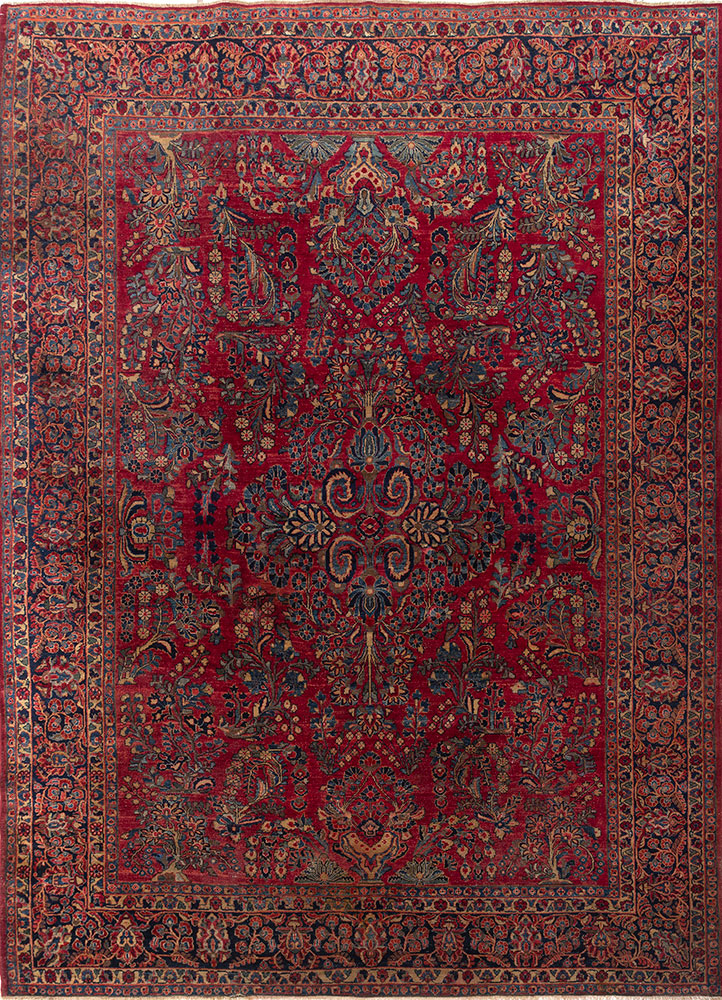 aalam pink and purple wool hand knotted Rug - HeadShot