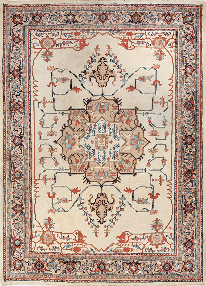 aalam beige and brown wool hand knotted Rug - HeadShot