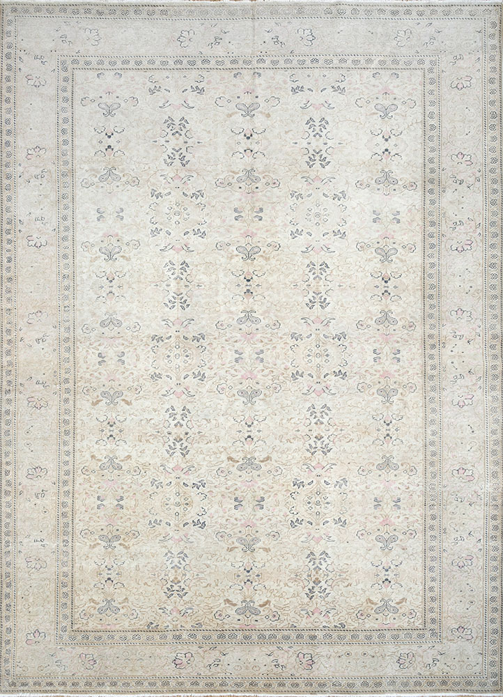 vintage beige and brown wool hand knotted Rug - HeadShot