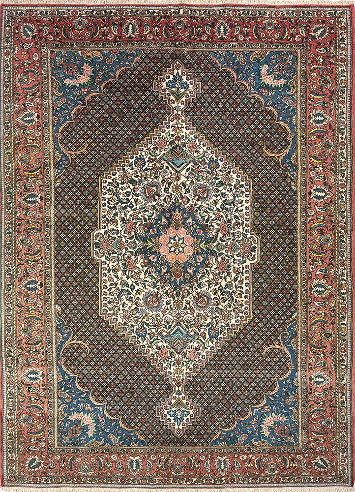 aalam blue wool hand knotted Rug - HeadShot