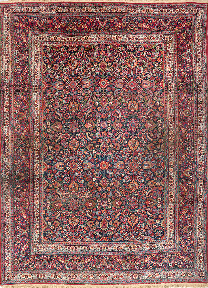 aalam blue wool hand knotted Rug - HeadShot