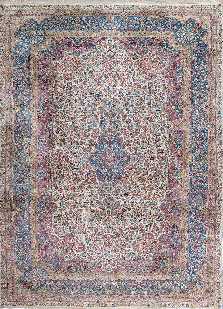 aalam ivory wool hand knotted Rug - HeadShot