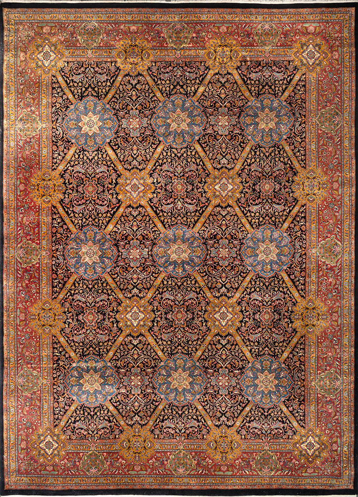 aalam beige and brown wool hand knotted Rug - HeadShot