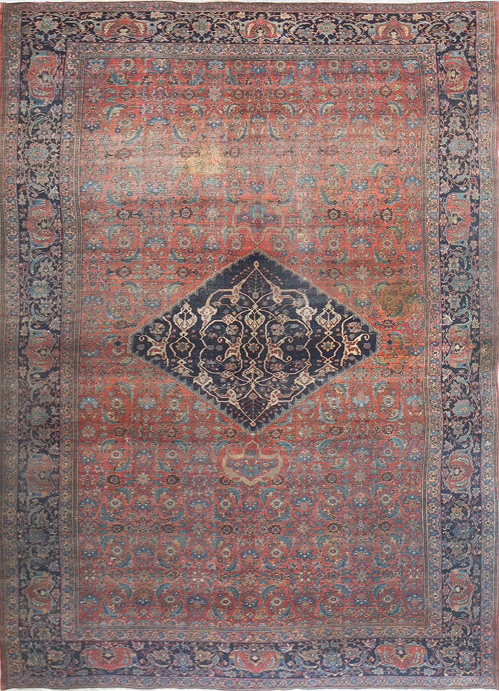 aalam blue wool hand knotted Rug - HeadShot
