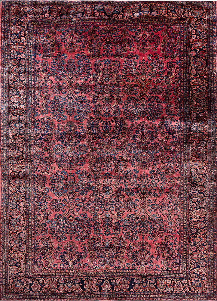 aalam red and orange wool hand knotted Rug - HeadShot