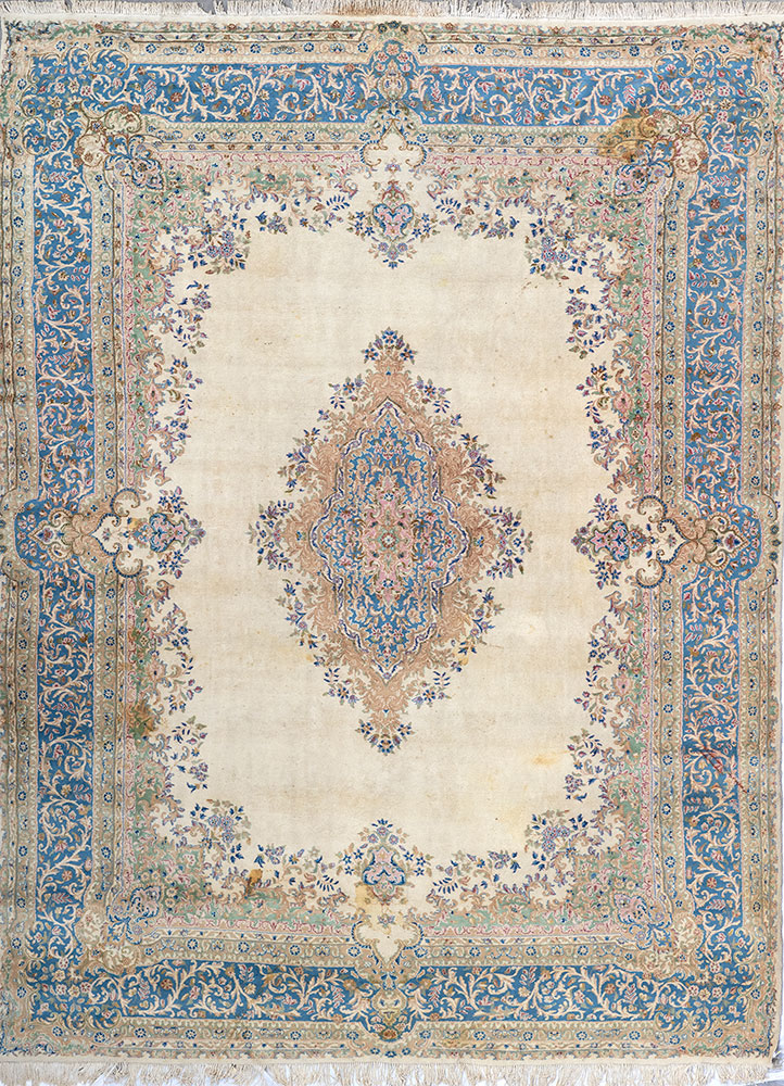 aalam blue wool hand knotted Rug - HeadShot