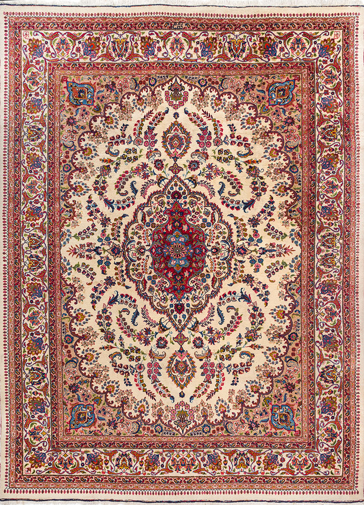 aalam red and orange wool hand knotted Rug - HeadShot
