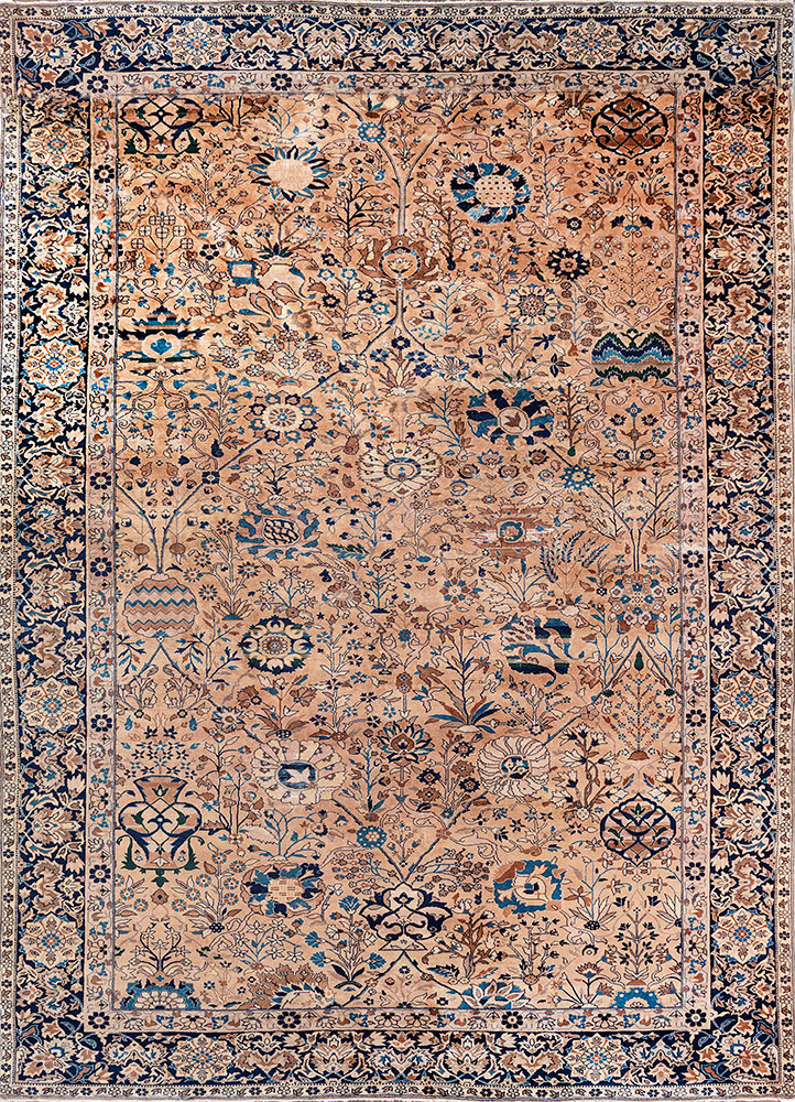 aalam blue wool hand knotted Rug - HeadShot