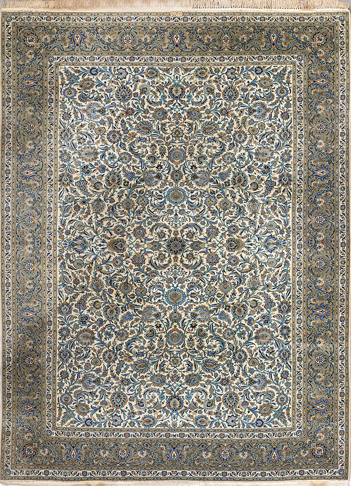 aalam blue wool hand knotted Rug - HeadShot