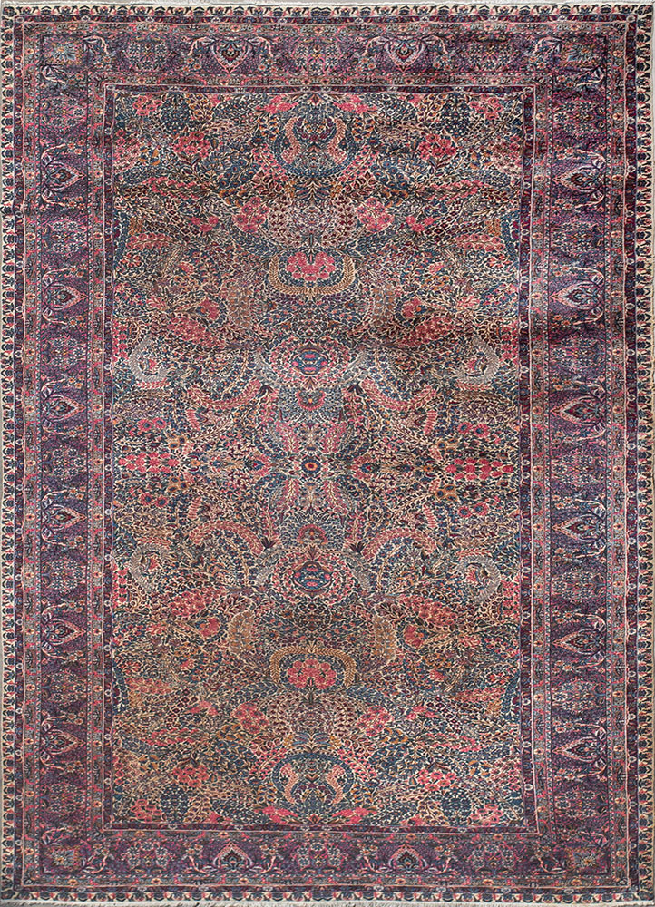 aalam blue wool hand knotted Rug - HeadShot