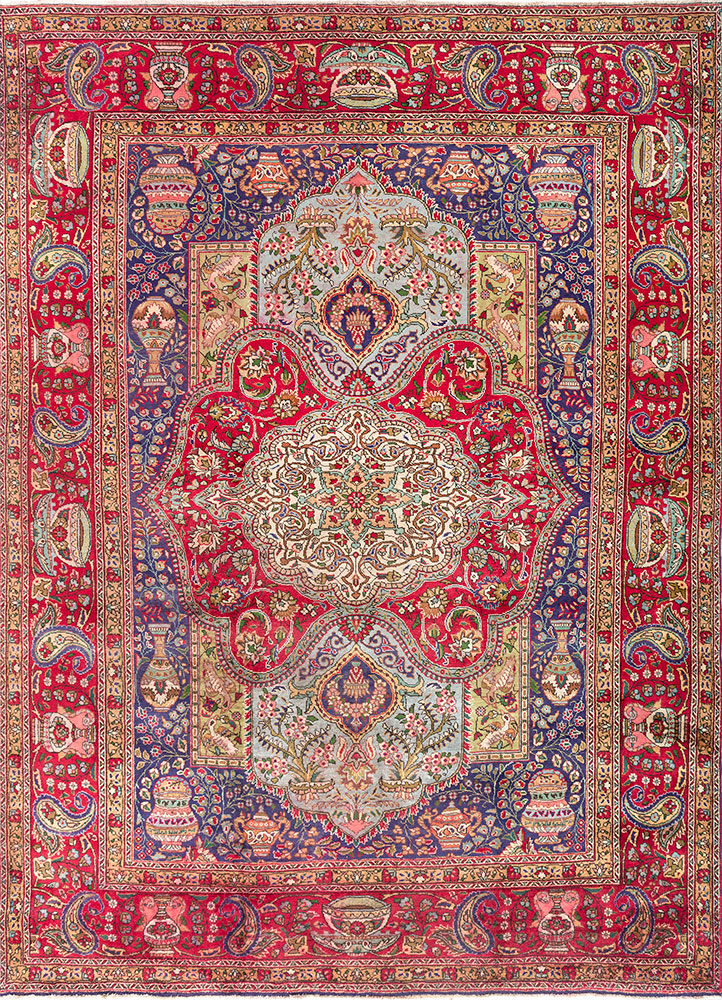 aalam red and orange wool hand knotted Rug - HeadShot