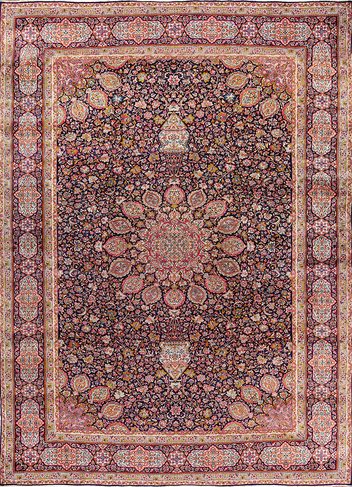 aalam blue wool hand knotted Rug - HeadShot