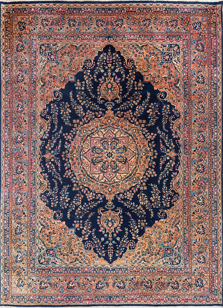 aalam blue wool hand knotted Rug - HeadShot