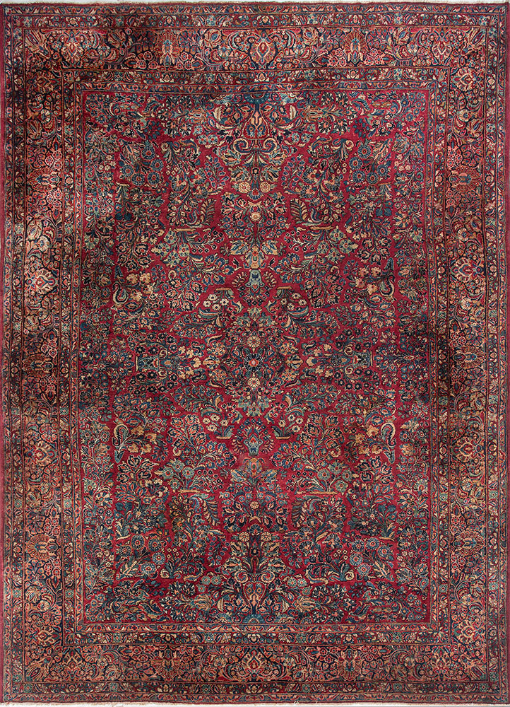 aalam red and orange wool hand knotted Rug - HeadShot