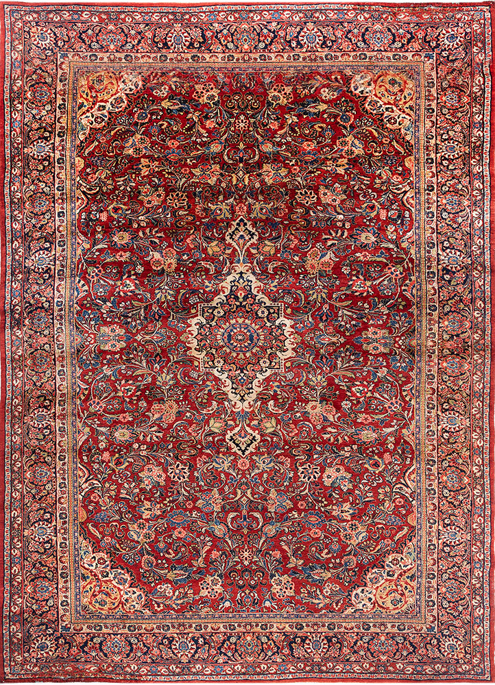 aalam red and orange wool hand knotted Rug - HeadShot
