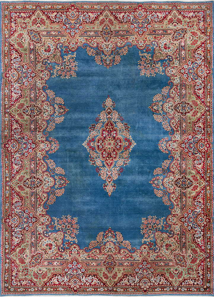aalam blue wool hand knotted Rug - HeadShot