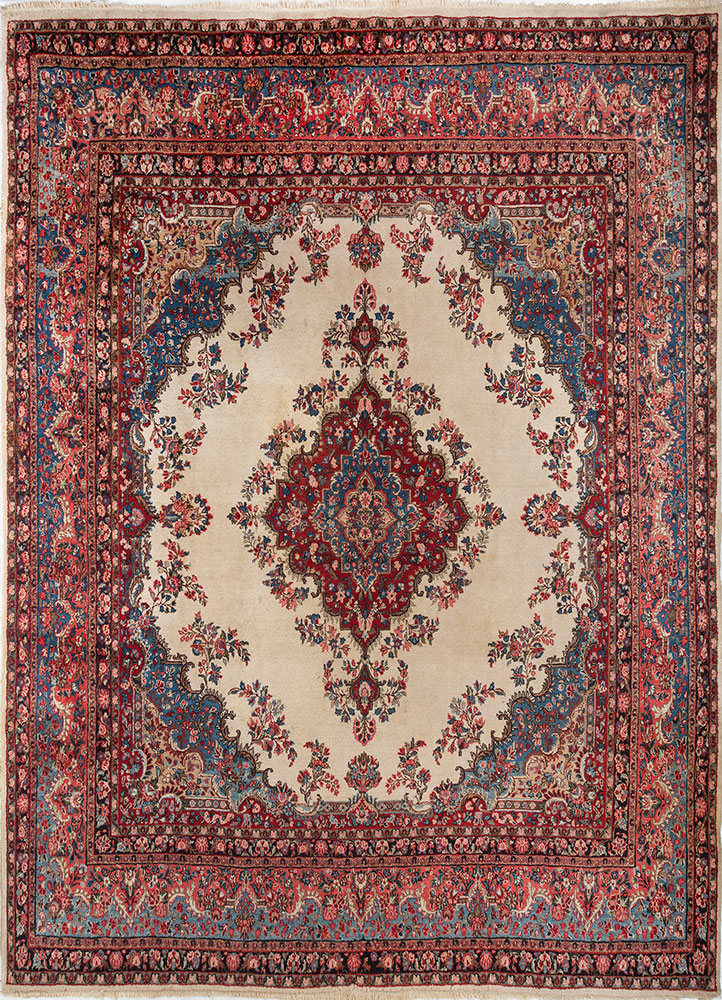 aalam red and orange wool hand knotted Rug - HeadShot