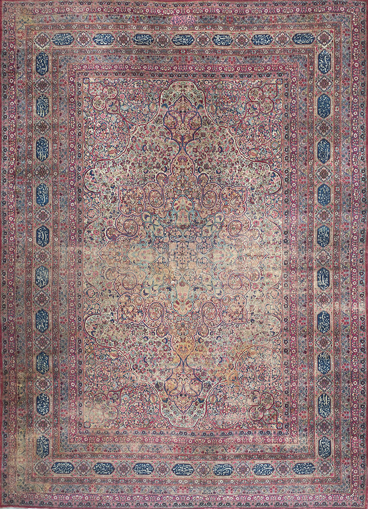 aalam red and orange wool hand knotted Rug - HeadShot