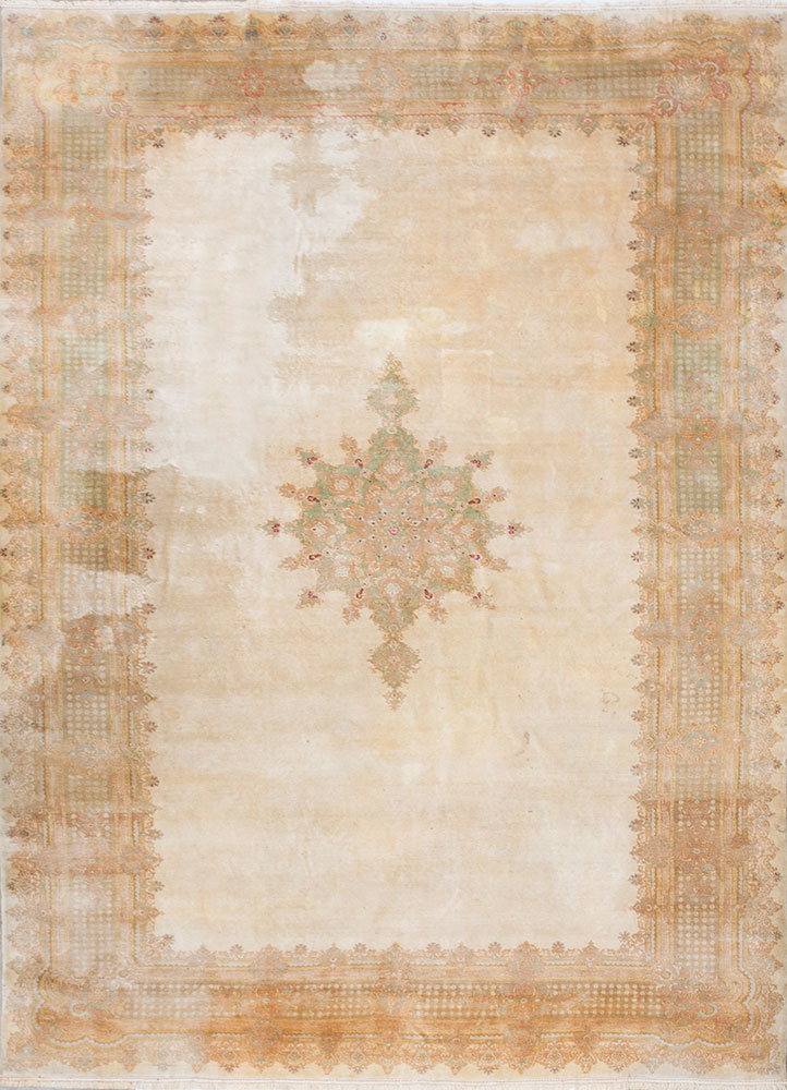aalam gold wool hand knotted Rug - HeadShot
