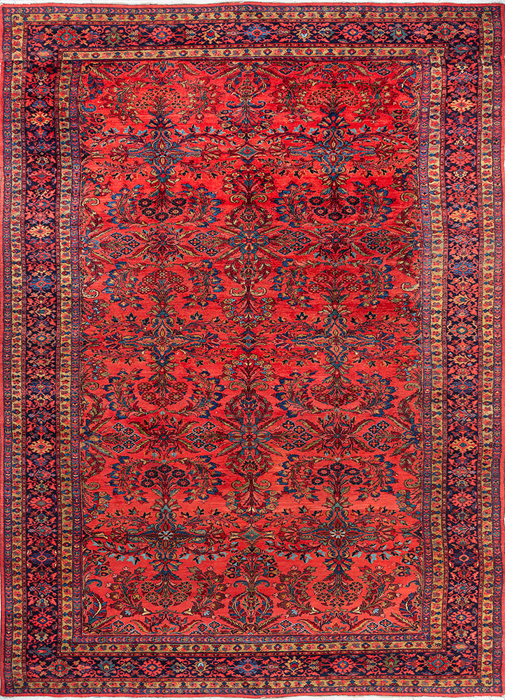 aalam red and orange wool hand knotted Rug - HeadShot