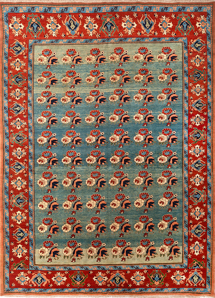 aalam blue wool hand knotted Rug - HeadShot