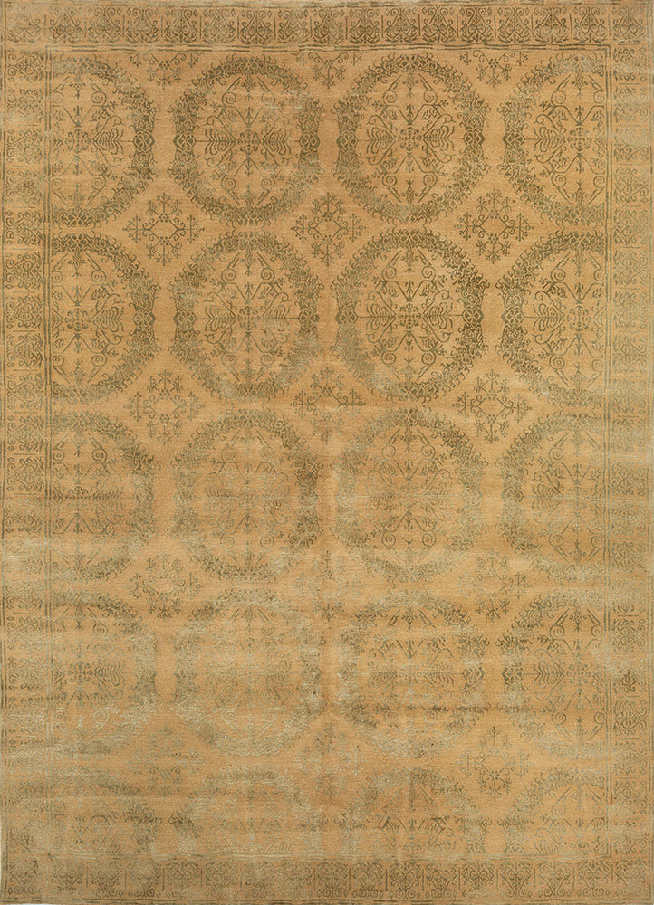 far east gold wool hand knotted Rug - HeadShot