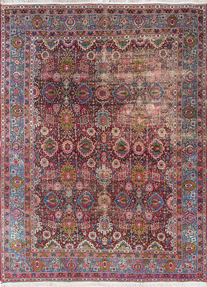 aalam red and orange wool hand knotted Rug - HeadShot