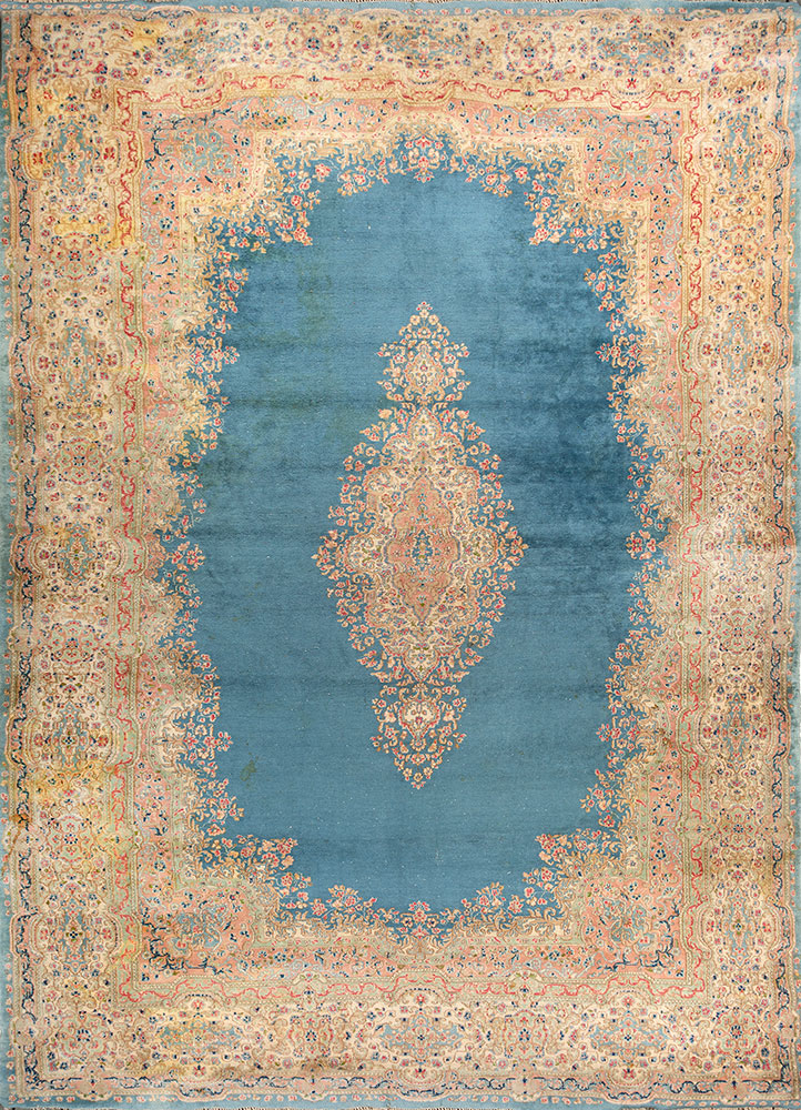 aalam blue wool hand knotted Rug - HeadShot