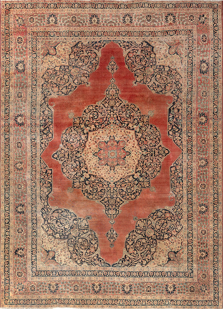 aalam red and orange wool hand knotted Rug - HeadShot