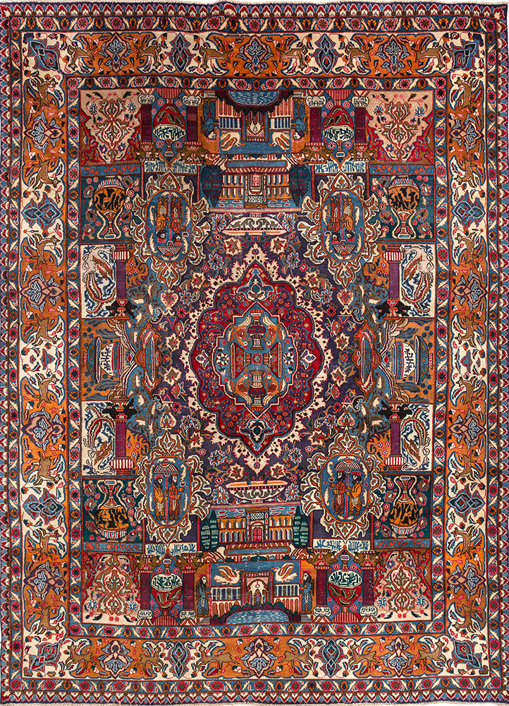 aalam red and orange wool hand knotted Rug - HeadShot