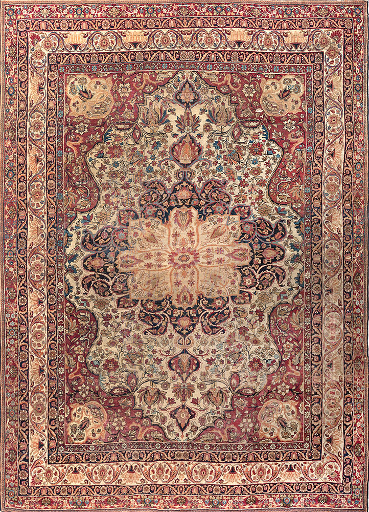 aalam beige and brown wool hand knotted Rug - HeadShot