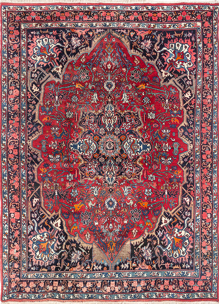aalam blue wool hand knotted Rug - HeadShot