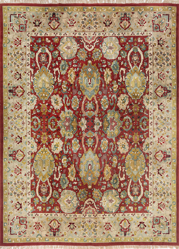 aalam green wool hand knotted Rug - HeadShot