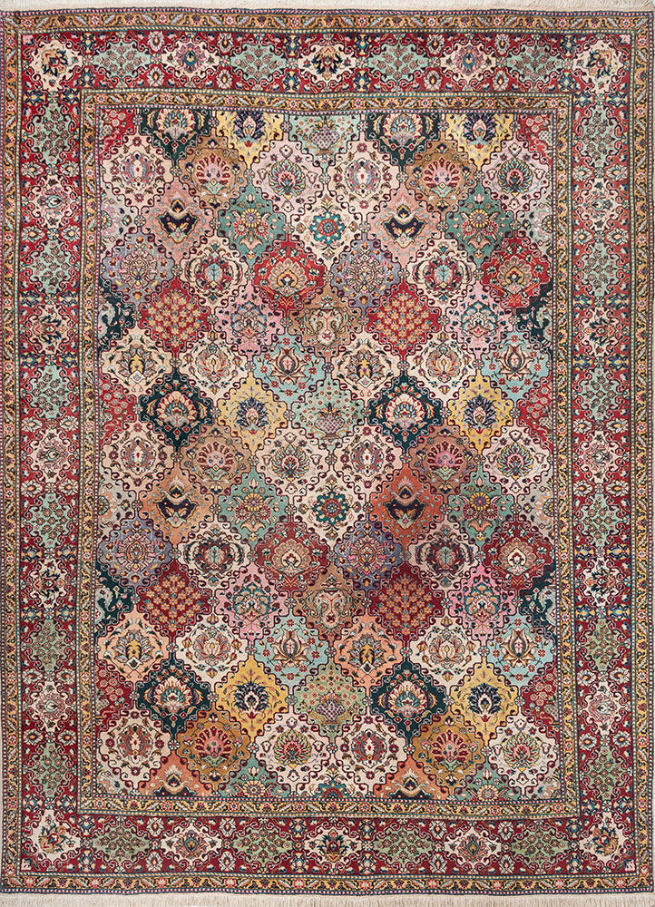 aalam red and orange wool hand knotted Rug - HeadShot