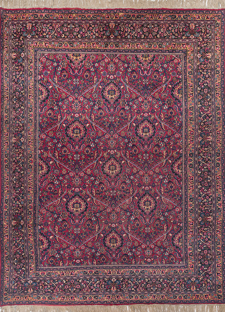 aalam blue wool hand knotted Rug - HeadShot
