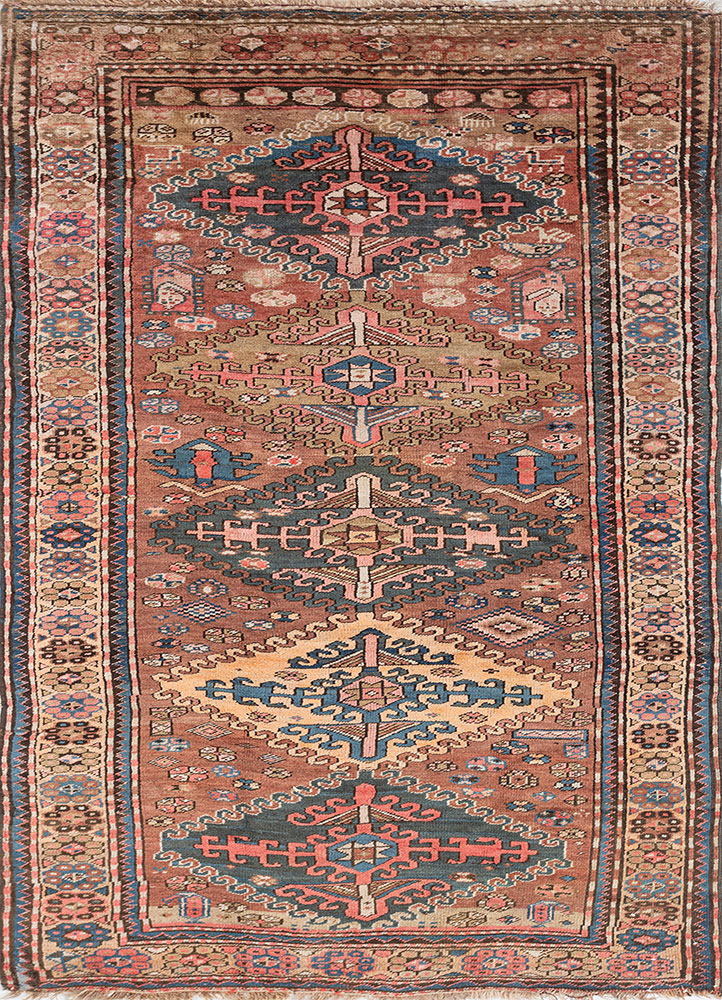 aalam red and orange wool hand knotted Rug - HeadShot