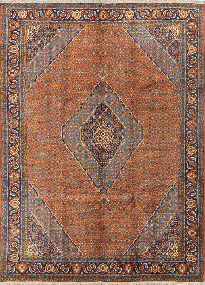 aalam blue wool hand knotted Rug - HeadShot