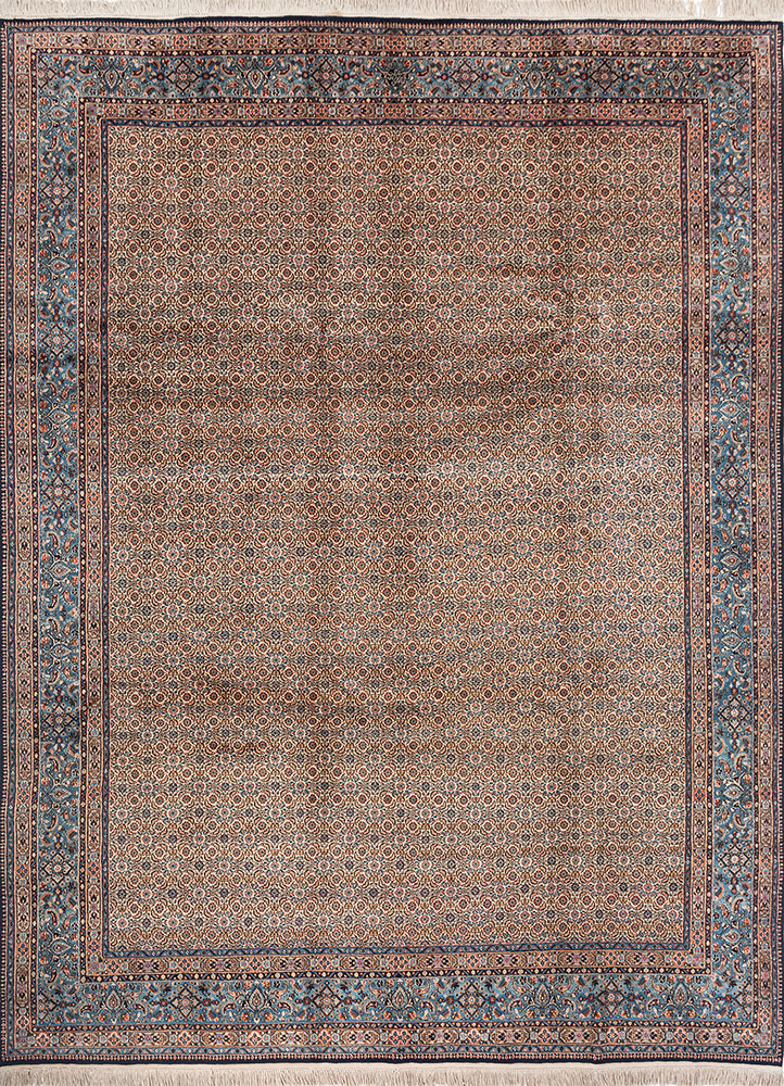 aalam blue wool hand knotted Rug - HeadShot