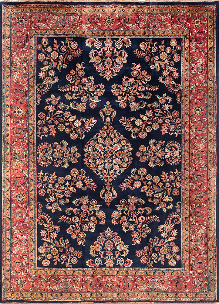 aalam blue wool hand knotted Rug - HeadShot