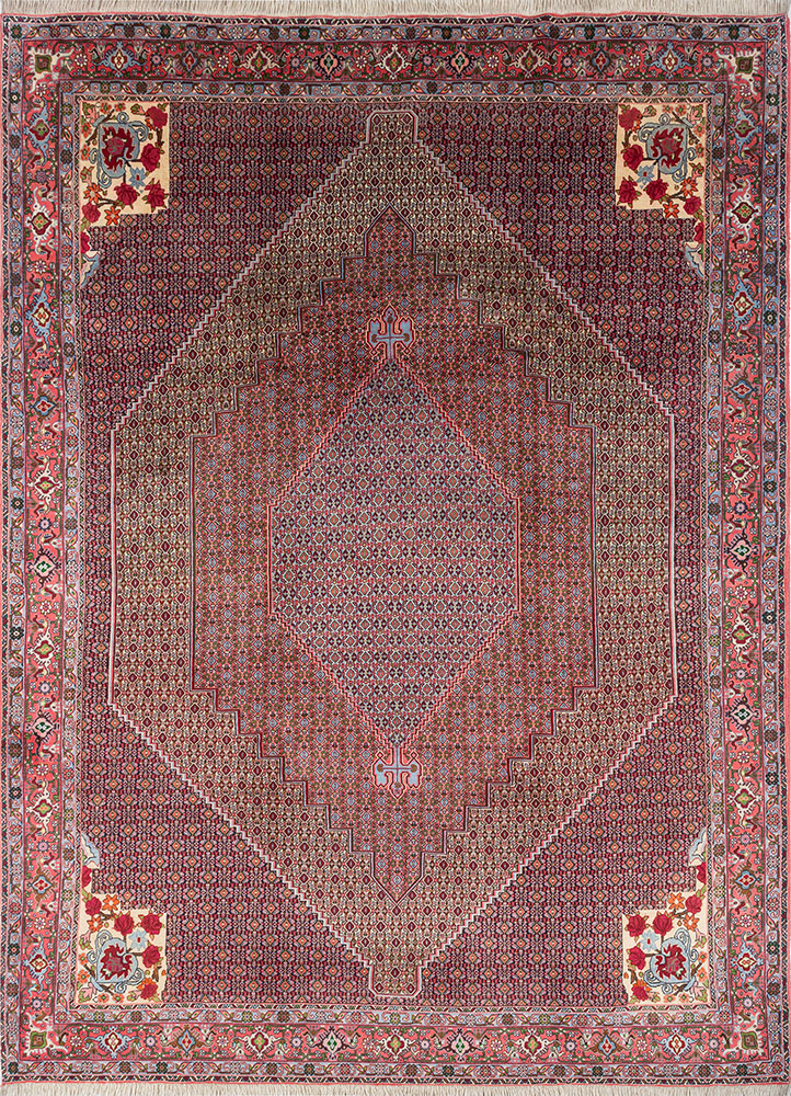 aalam red and orange wool hand knotted Rug - HeadShot