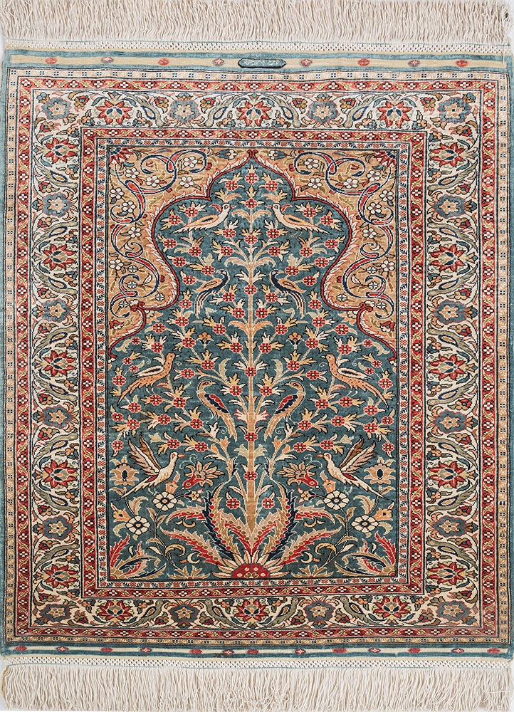 gulmarg red and orange silk hand knotted Rug - HeadShot
